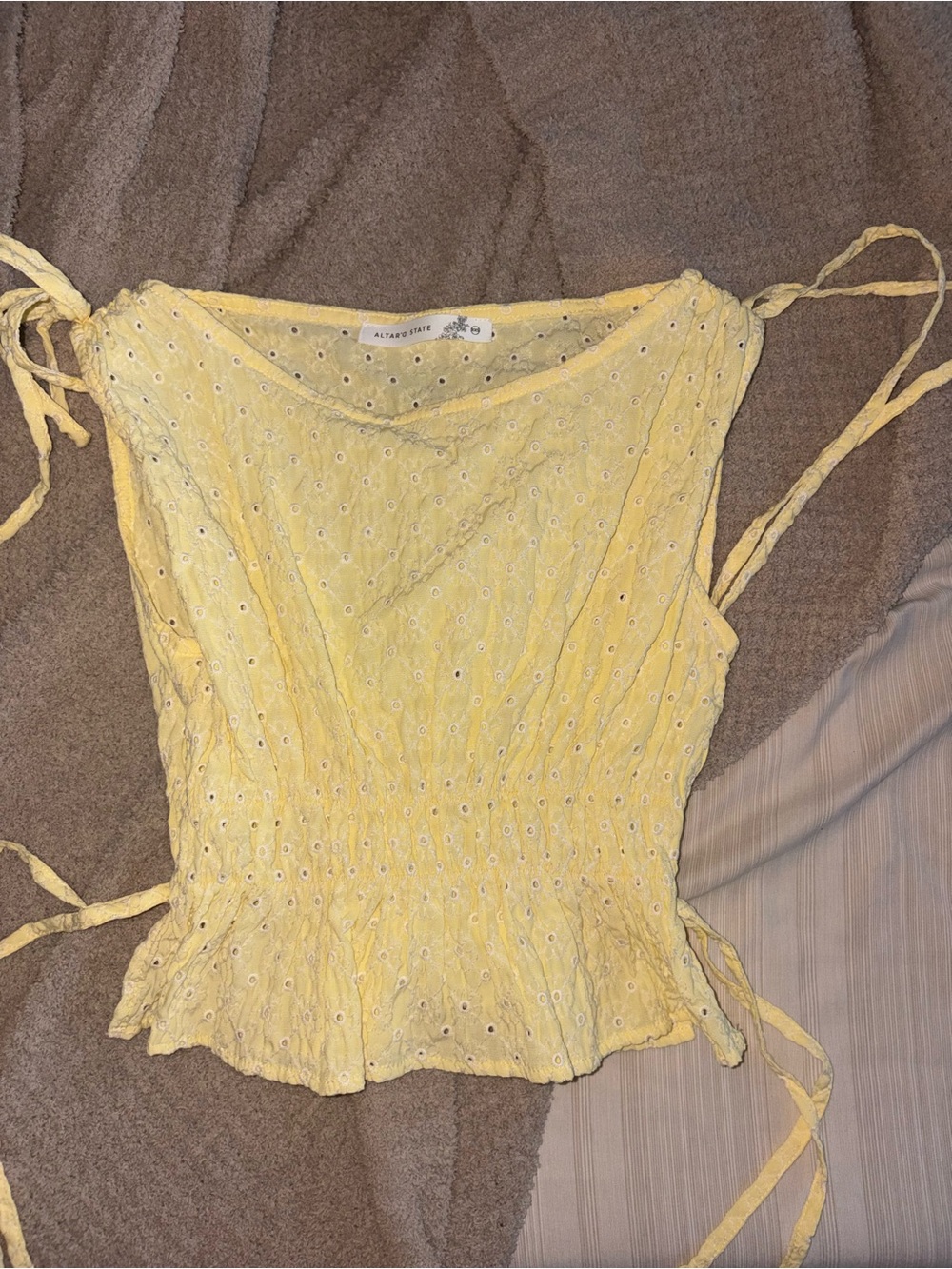 Altar'd State Yellow Eyelet Tie-Side Peplum Camisole